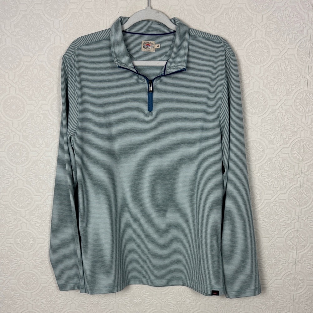Faherty‎ Brand Blue Stripe Quarter Zip Pullover Medium Performance Stretch